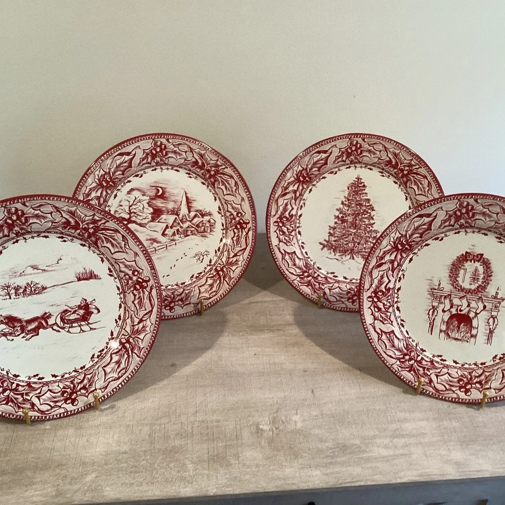 Set of (4) Restoration Hardware Tin Holiday Plates